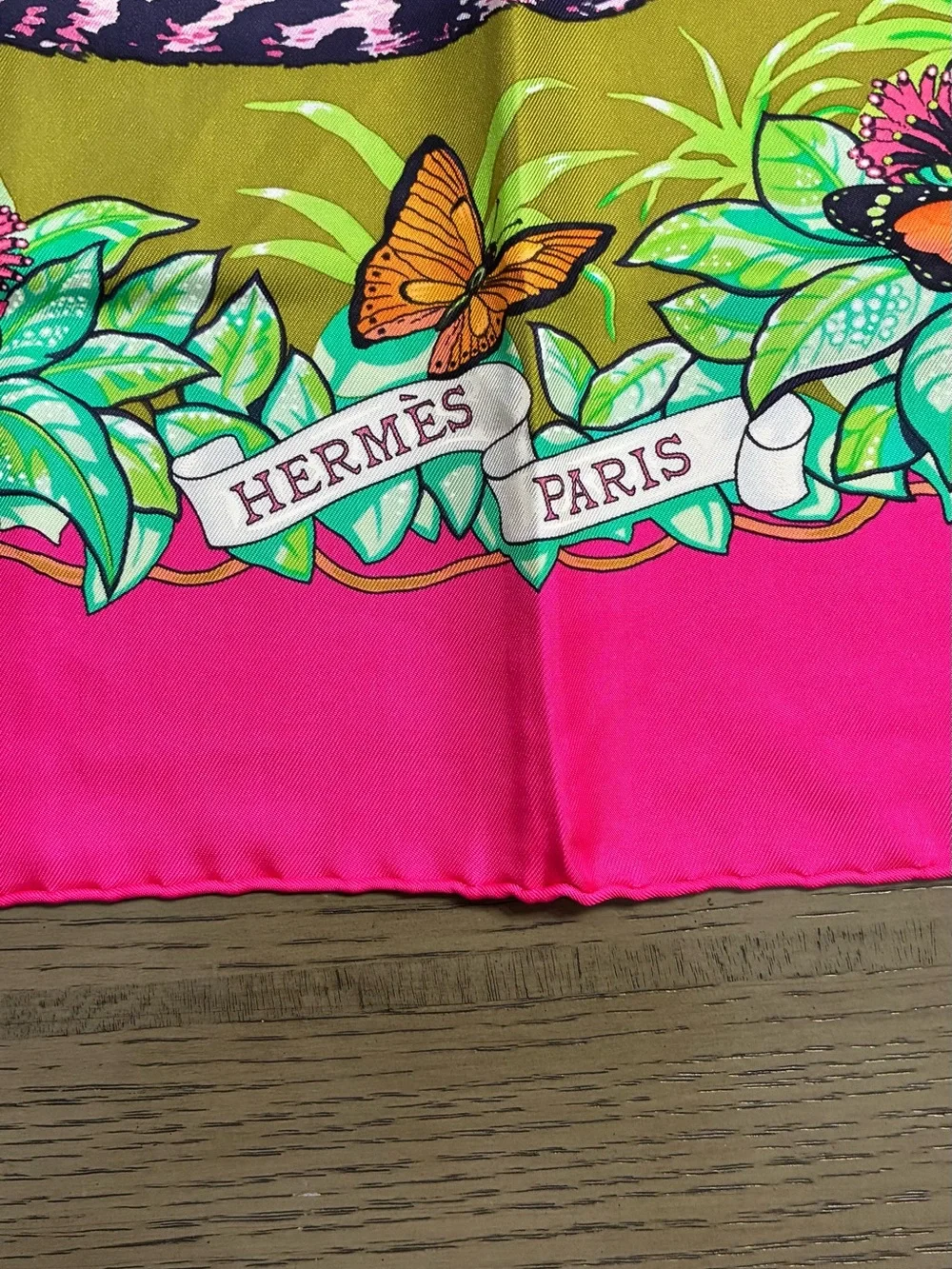 Hermes Pink & Green Leopard Silk Scarf